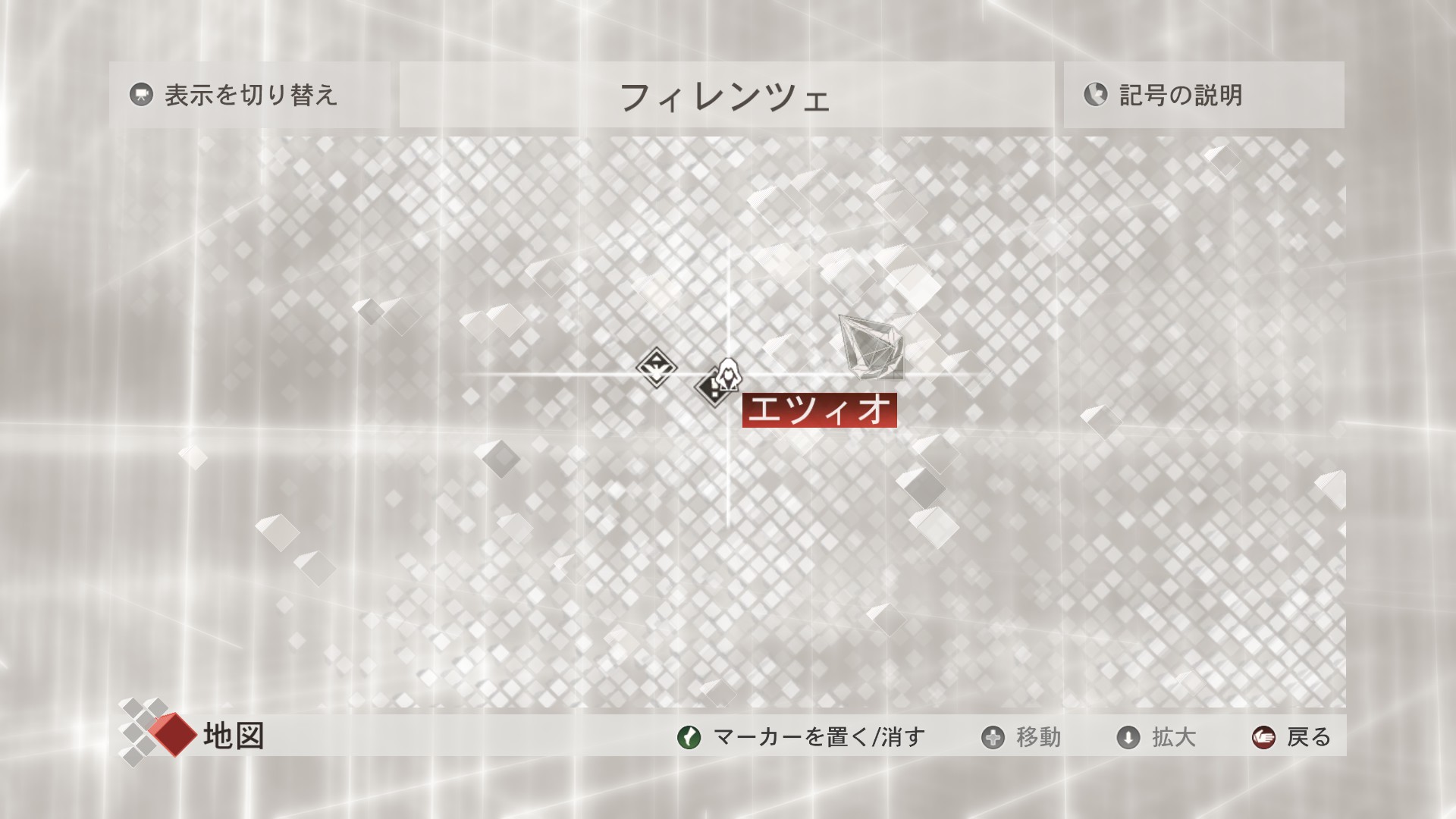 フィレンツェの地図で「表示を切り替え」「記号の説明」などの操作が日本語で表示されている